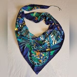 Salvatore Ferragamo Triangle Blue Multicolor Silk Scarf. NWT Made In Italy